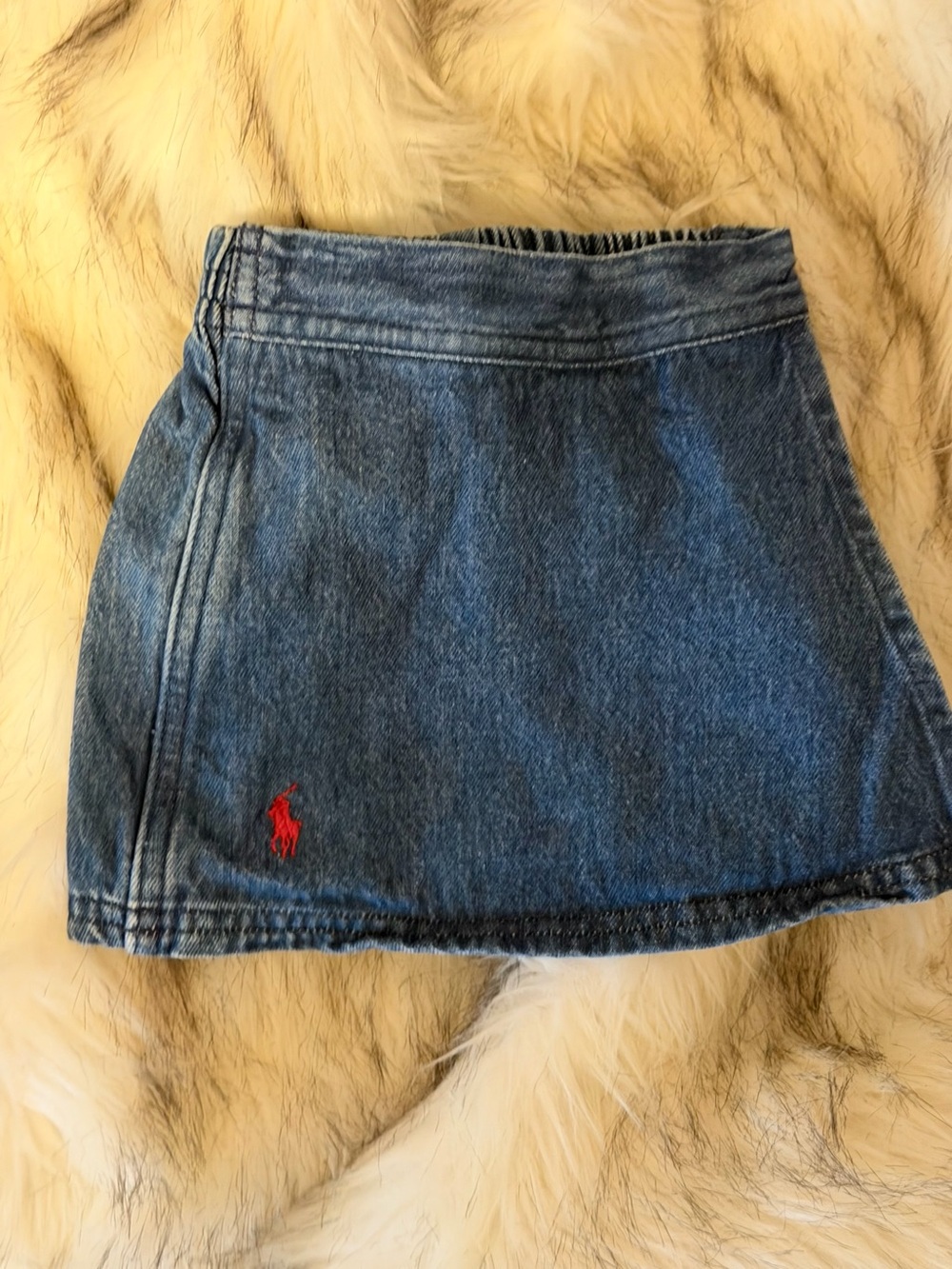 Ralph Lauren Blue Denim Mini Skirt with Red Pony Embroidery